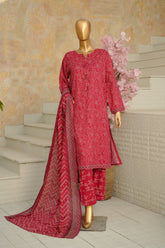Bin Saeed Stitched 3 Piece Exclusive Printed Lawn Vol-11 Suit-LSM-3071-RED