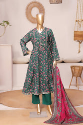 Bin Saeed Stitched 3 Piece Exclusive Printed Frock-LSM-3092-Green