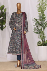 Bin Saeed Stitched 3 Piece Printed Lawn Frock Vol-03 Suit-LSM-3144-BLUE