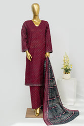 Bin Saeed Stitched 3 Piece Exclusive Printed Lawn Vol-12 Suit-LSM-3172-MEHROON