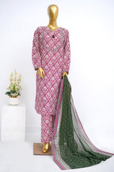 Bin Saeed Stitched 3 Piece Exclusive Printed Lawn Vol-12 Suit-LSM-3176-RED