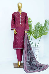 Bin Saeed Stitched 3 Piece Exclusive Printed Lawn Vol-12 Suit-LSM-3211-RUST