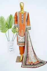 Bin Saeed Stitched 3 Piece Exclusive Printed Lawn Vol-13 Suit-LSM-3228-RUST