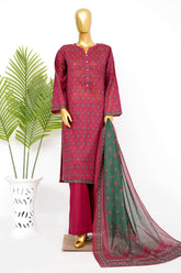 Bin Saeed Stitched 3 Piece Exclusive Printed Lawn Vol-14 Suit-LSM-3280-MAROON