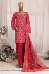 Bin Saeed Stitched 3 Piece Printed Lawn With Farshi Shalwar Suit-LSM-3306-RED