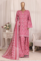 Bin Saeed Stitched 3 Piece Printed Lawn With Farshi Shalwar Suit-LSM-3308-PINK