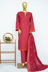 Bin Saeed Stitched 3 Piece Exclusive Printed Lawn Vol-15 Suit-LSM-3327-RED