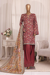 Bin Saeed Stitched 3 Piece Printed Lawn With Farshi Shalwar Vol-03 Suit-LSM-3335-MAROON