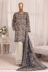 Bin Saeed Stitched 3 Piece Printed Lawn With Farshi Shalwar Vol-03 Suit-LSM-3340-BROWN