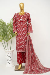 Bin Saeed Stitched 3 Piece Exclusive Printed Lawn Vol-16 Suit-LSM-3349-MAROON