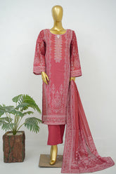 Bin Saeed Stitched 3 Piece Exclusive Printed Lawn Vol-16 Suit-LSM-3365-RED