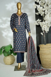Bin Saeed Stitched 3 Piece Exclusive Printed Lawn Vol-16 Suit-LSM-3383-N.BLUE