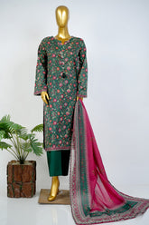 Bin Saeed Stitched 3 Piece Exclusive Printed Lawn Vol-17 Suit-LSM-3385-GREEN