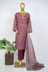 Bin Saeed Stitched 3 Piece Exclusive Printed Lawn Vol-17 Suit-LSM-3391-MAROON