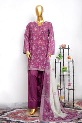 Bin Saeed Stitched 3 Piece Printed Lawn With Farshi Shalwar Vol-04 Suit-LSM-3446-MAROON