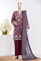 Bin Saeed Stitched 3 Piece Exc Emb Lawn Short Length With Bell Bottom-LSM-3010-MAROON