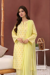 Ayla Studio Stitched 3 Piece Luxe Eid Jacquard Festive Lawn Suit-Lemon Baft