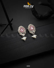 Limestone Crush Studs Earrings Pink - Zeesy Jewellery