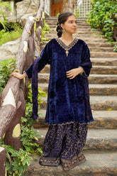 The Luxurious Velvet Hand Adda Work 3-Pc Suit is your go-to choice for glamorous events, featuring intricate embellishments and a stunning silhouette.