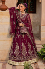 Full-length look of model wearing Aylin Mulberry maxi at event