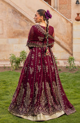 Back view showing Aylin Mulberry maxi dress with simple long fall