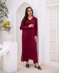 Zauk Stitched Co Ords Solids Set Suit-Magenta