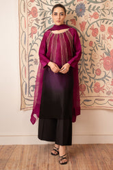 Morganite By Stitch Vibes Stitched 3 Piece Dress Suit-Magenta Tonal Embellished Dress