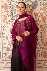 Morganite By Stitch Vibes Stitched 3 Piece Dress Suit-Magenta Tonal Embellished Dress