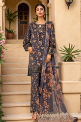 Malika By Sada Bahar Stitched 3 Piece Emb Festive Vol-04 Suit-D-1020-Black