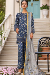 Malika by Sada Bahar Stitched 3 Piece Emb Festive Suit-D-4085-Blue