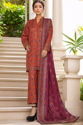 Malika By Sada Bahar Stitched 3 Piece Cutwork Khaddar Vol-01 Suit-5755-Orange