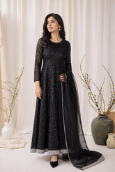 Madiha Gohar Stitched 3 Piece Emb Suit-Mehr Noir-Sequin Kalidar