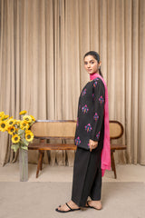 Aqs N Man Stitched 3 Piece Cotton Collection-Midnight Blossom - AM-015