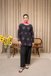 Aqs N Man Stitched 3 Piece Cotton Collection-Midnight Blossom - AM-015