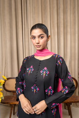 Aqs N Man Stitched 3 Piece Cotton Collection-Midnight Blossom - AM-015