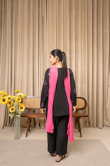Aqs N Man Stitched 3 Piece Cotton Collection-Midnight Blossom - AM-015