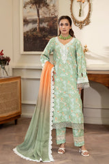 Summer Scent By Nine Needles Stitched 3 Piece Summer Suit-Mint Blossom-NP-04