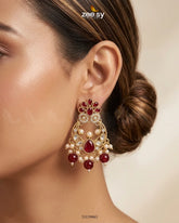 Zeesy-Moon Pearl Stone Chandbali Earrings