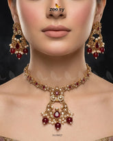 Zeesy-Moon Pearl Stone Necklace Set