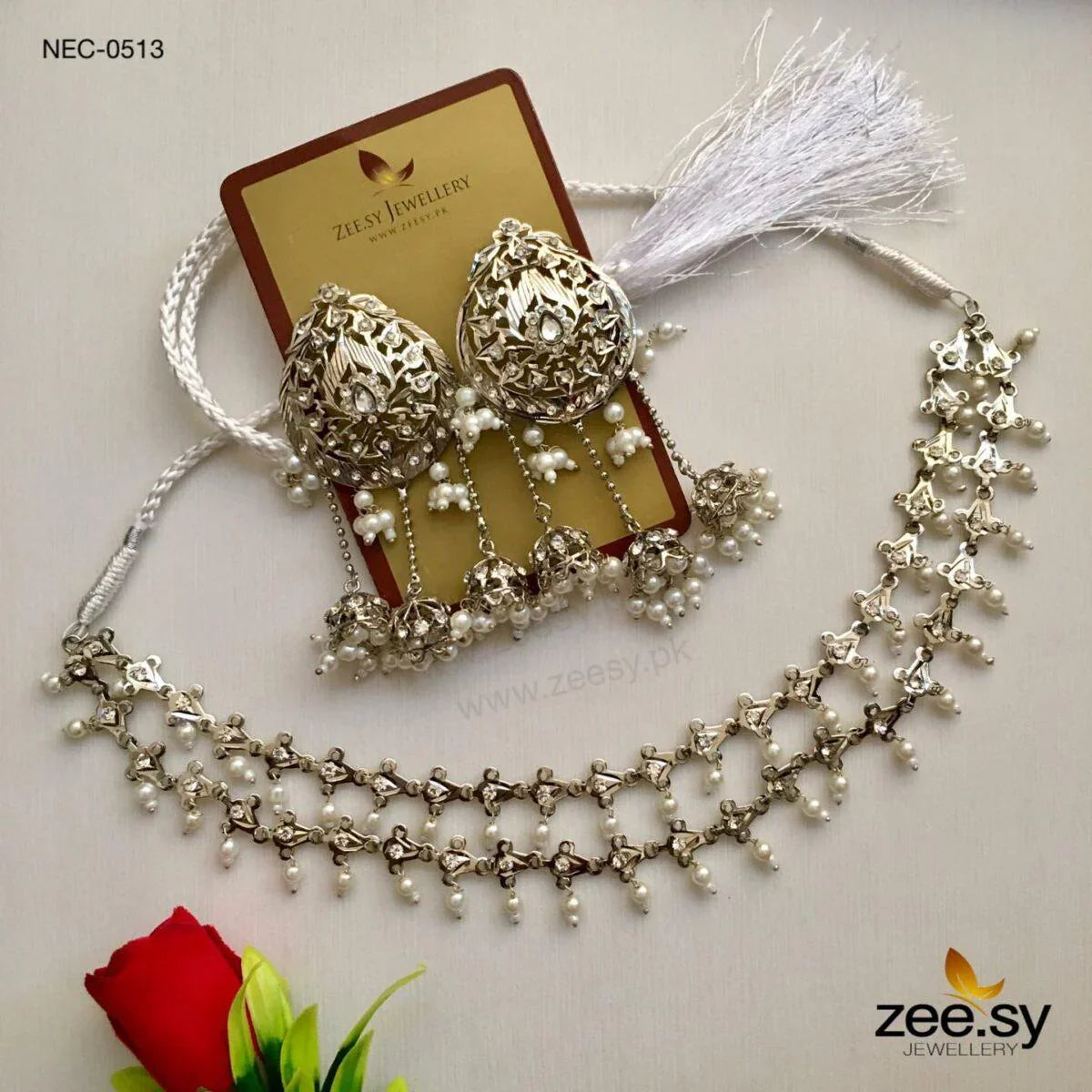 NAURATAN NECKLACE-0513 Silver - Zeesy Jewellery