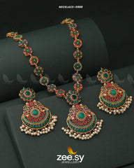 Multi-Toned Floral Malla Necklace Set Green - Zeesy Jewellery
