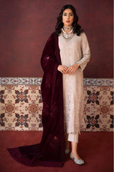 Nureh Unstitched 3 Piece Exclusive Emb Leather Peach Suit-NEP-22