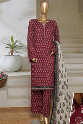 Classic Charm Modern Thread By Bin Saeed Stitched 3 Piece Lawn Suit-NSM-2357-Maroon
