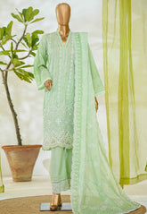 Bin Saeed Stitched 3 Piece Luxury White & White Emb Suit-NSM-2529 PISTA