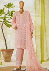 Bin Saeed Stitched 3 Piece Luxury White & White Emb Suit-NSM-2543 PEACH