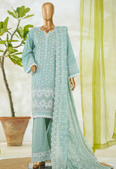 Bin Saeed Stitched 3 Piece Luxury White & White Emb Suit-NSM-2547 GREEN