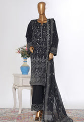 Bin Saeed Stitched 3 Piece Luxury White & White Emb Suit-NSM-2552 BLACK