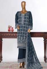Bin Saeed Stitched 3 Piece Luxury White & White Emb Suit-NSM-2560 BLUE