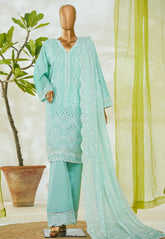 Bin Saeed Stitched 3 Piece Luxury White & White Emb Suit-NSM-2563 GREEN