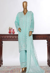 Bin Saeed Stitched 3 Piece Luxury White & White Emb Suit-NSM-2564 GREEN